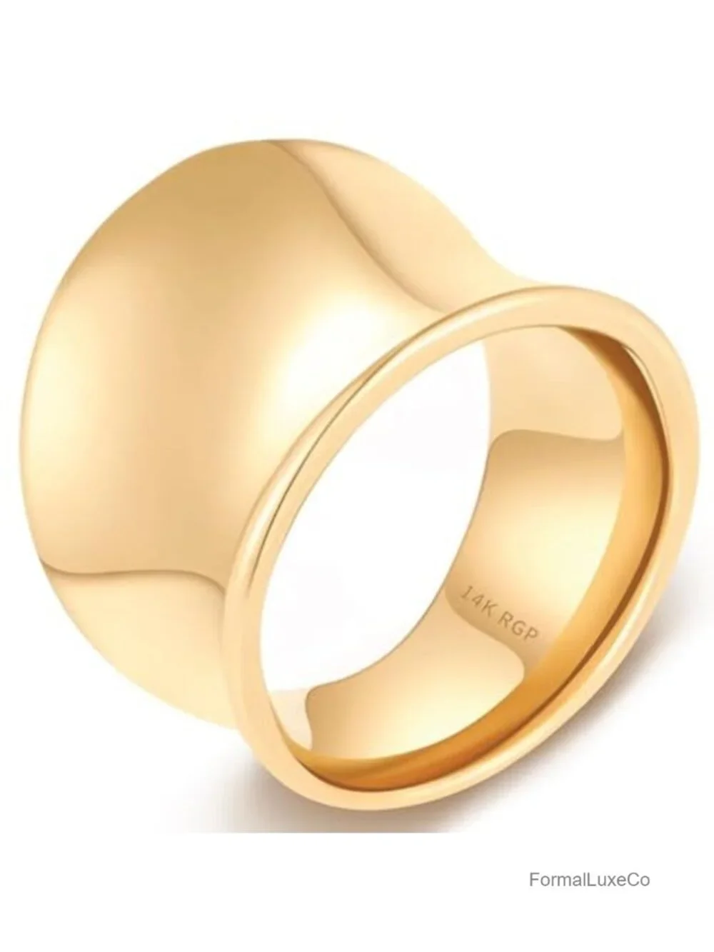 18K Gold Plated Sculptural Wide Band Ring for Women - Tapered Statement Ring